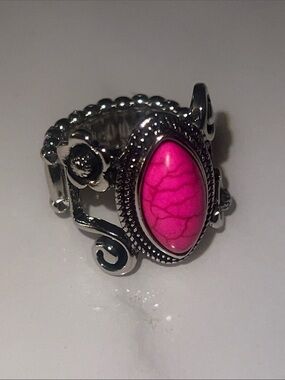 Silver Floral Ring with Hot Pink Marquise Stone